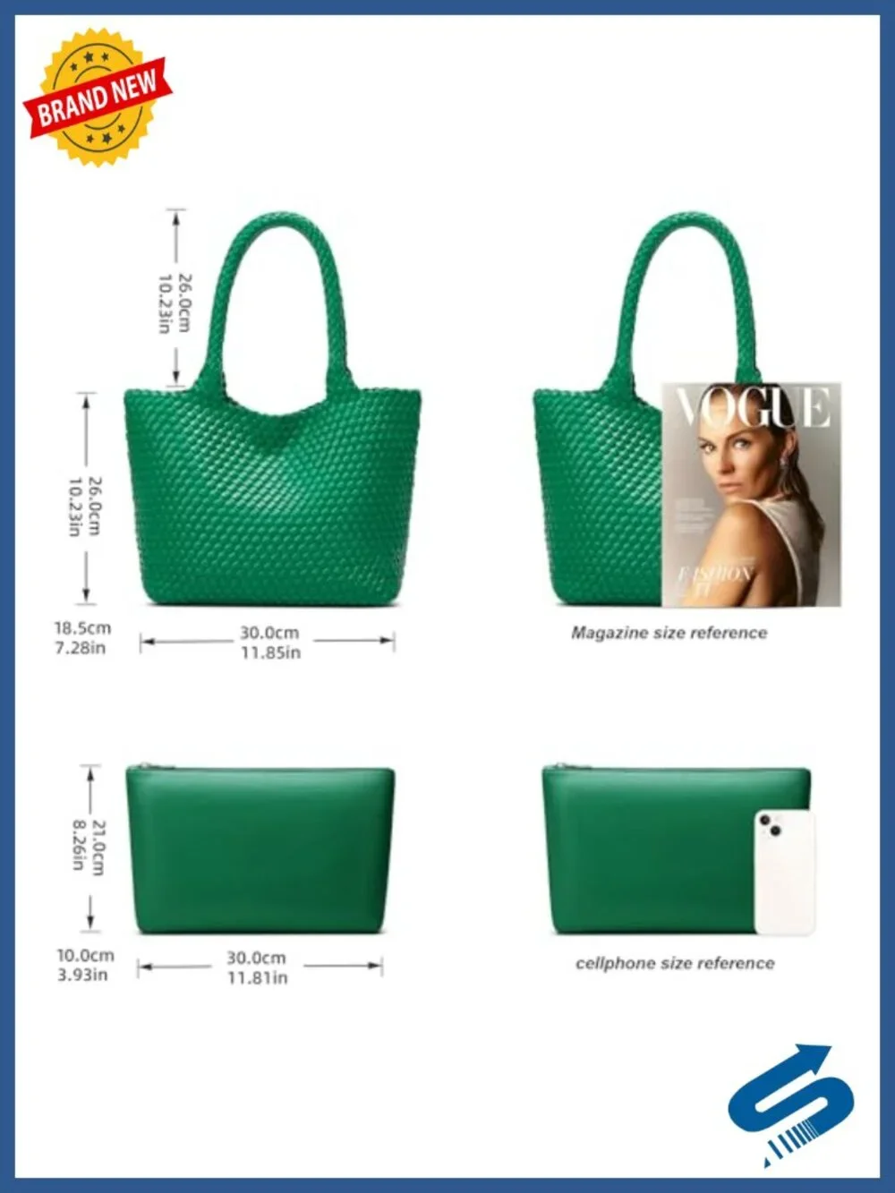 Vegan Leather Woven Tote Bag for Women with Detachable Clutch